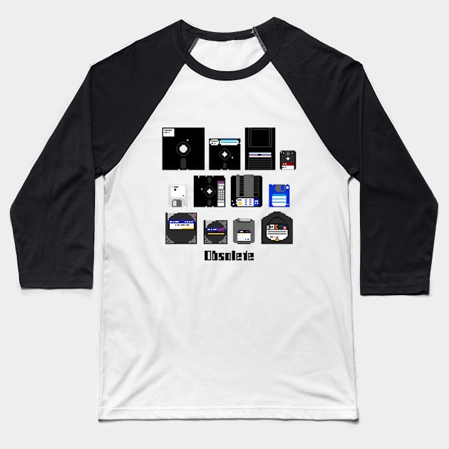 Obsolete Computer Media Baseball T-Shirt by Vampireslug